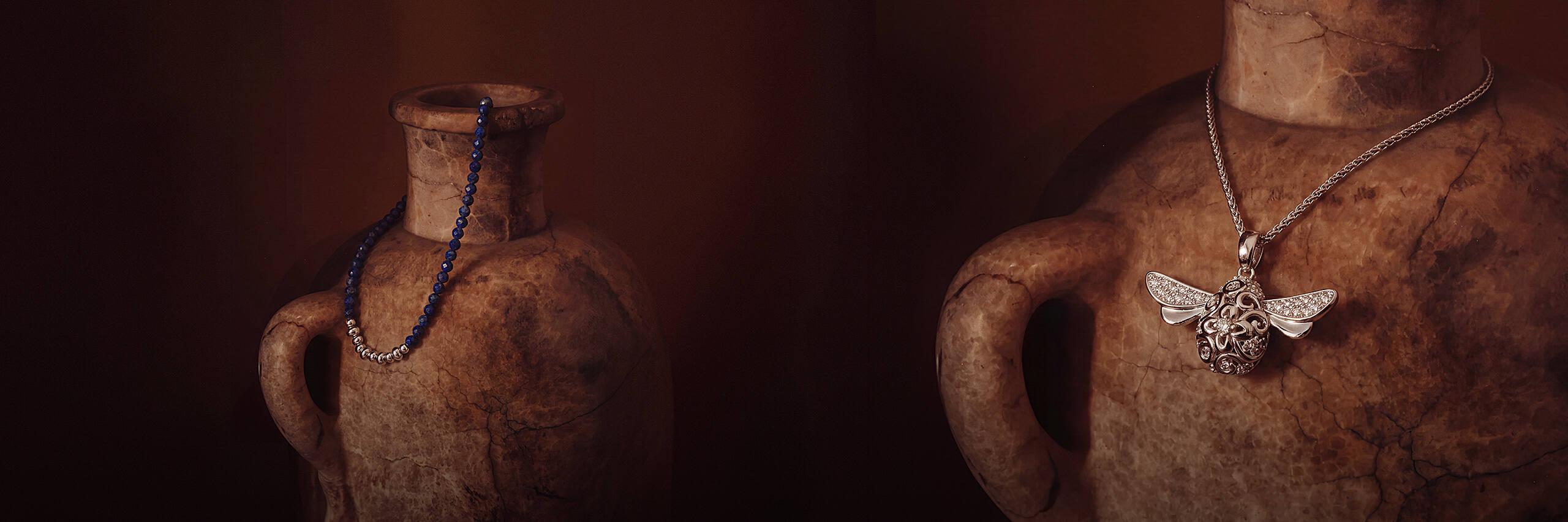 Modern jewellery styled on ceramic vases for autumn